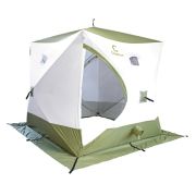 Палатка СЛЕДОПЫТ «Premium Long» зимняя куб 2,35*2,0 м, S по полу 4,7 кв.м., 3 слоя, цв. олив/бел
