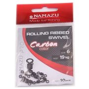 Вертлюг Namazu Pro ROLLING RIBBED SWIVEL, латунь, цв.Carbon, р. 6, test-19 кг (уп.10 шт)