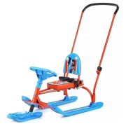 Снегокат Nika-Twiny TW2+/SC со спинкой и толкателем (рама красный (принт Sportcar), пласт.синий)